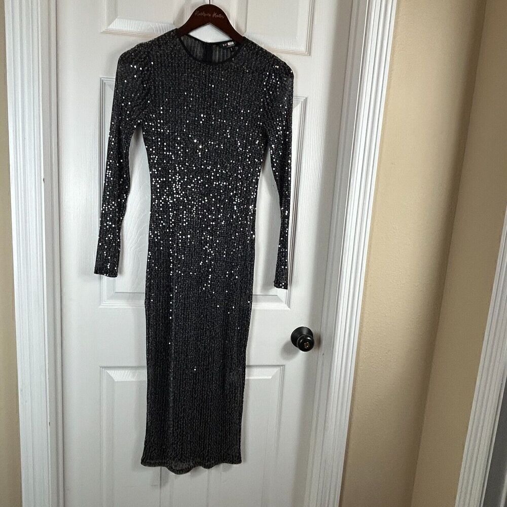 Rachel Roy Collection Women Sz S Dress Sequin Crew Neck Long Sleeves Mesh Sheer - Picture 4 of 12